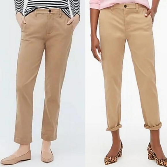 NWT J. CREW Girlfriend Chino High Rise Khakhi Ankle Cropped - Picture 1 of 9